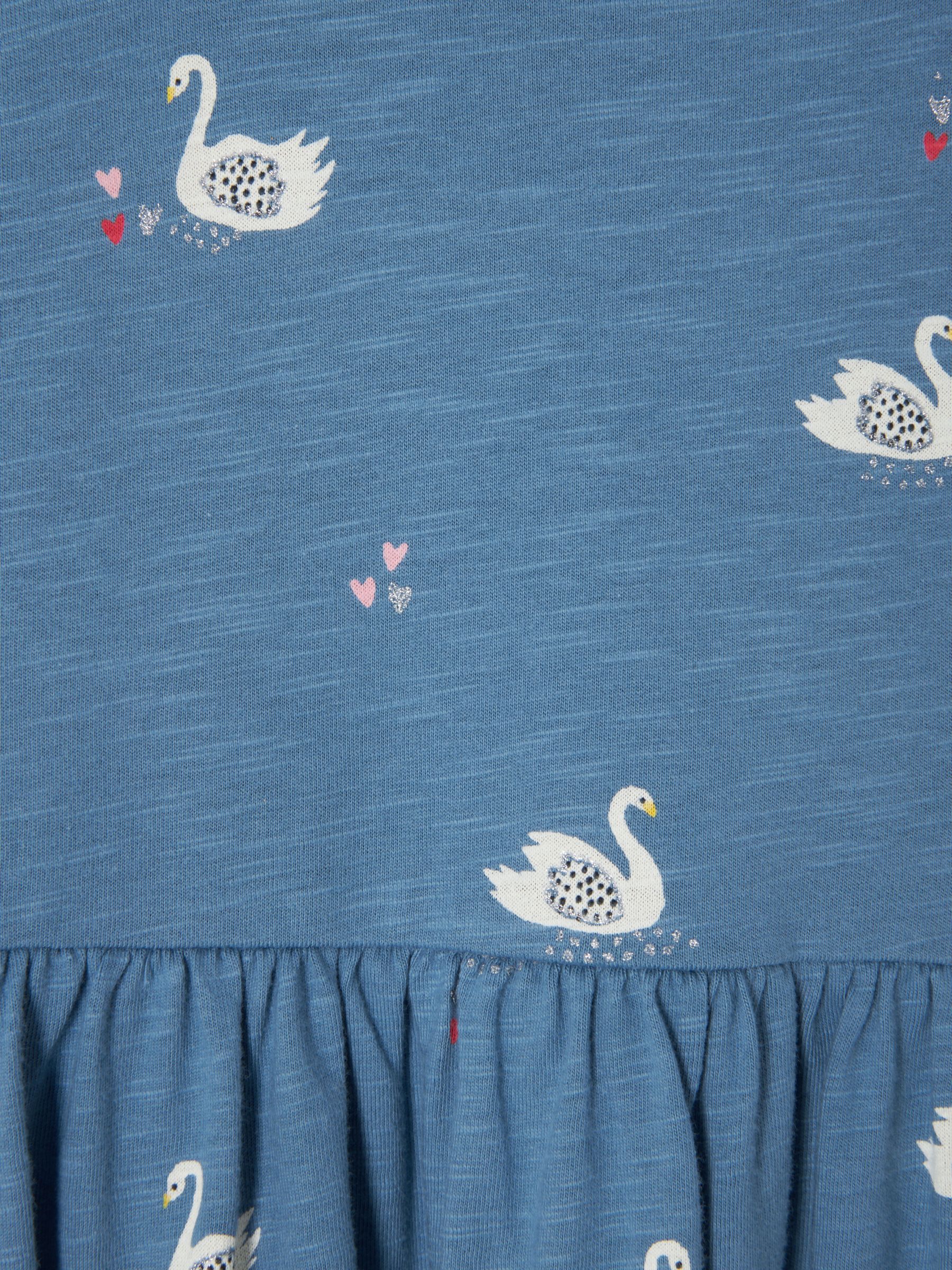 John Lewis Kids' Swan Print Smock Dress, Blue, 10 years