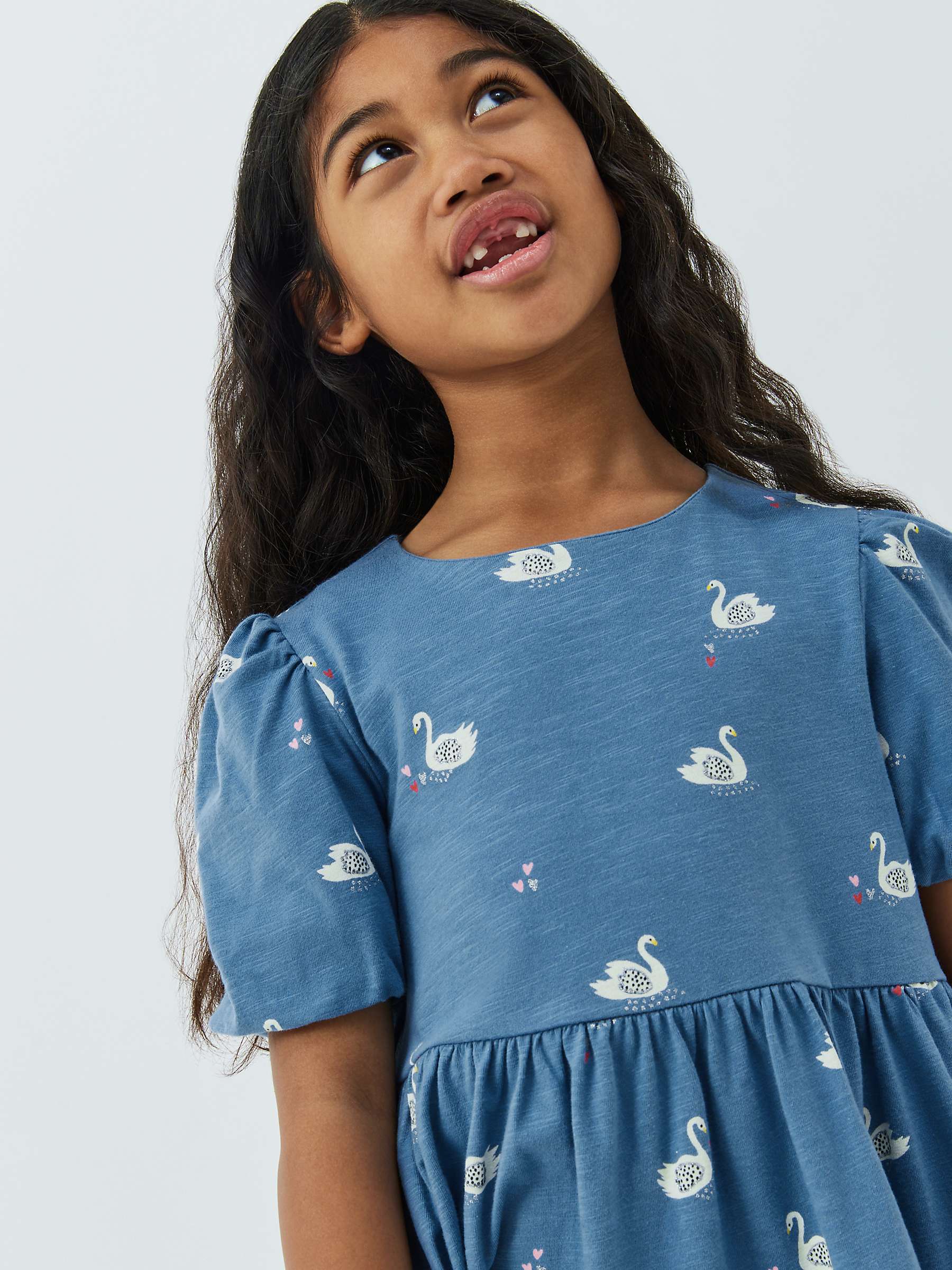 Buy John Lewis Kids' Swan Print Smock Dress, Blue Online at johnlewis.com