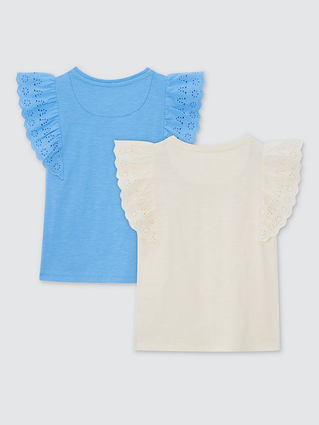 John Lewis Kids' Broderie Anglaise Sleeve Tops, Pack of 2, Blue/Cream