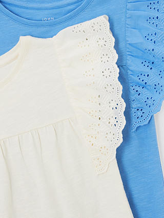 John Lewis Kids' Broderie Anglaise Sleeve Tops, Pack of 2, Blue/Cream