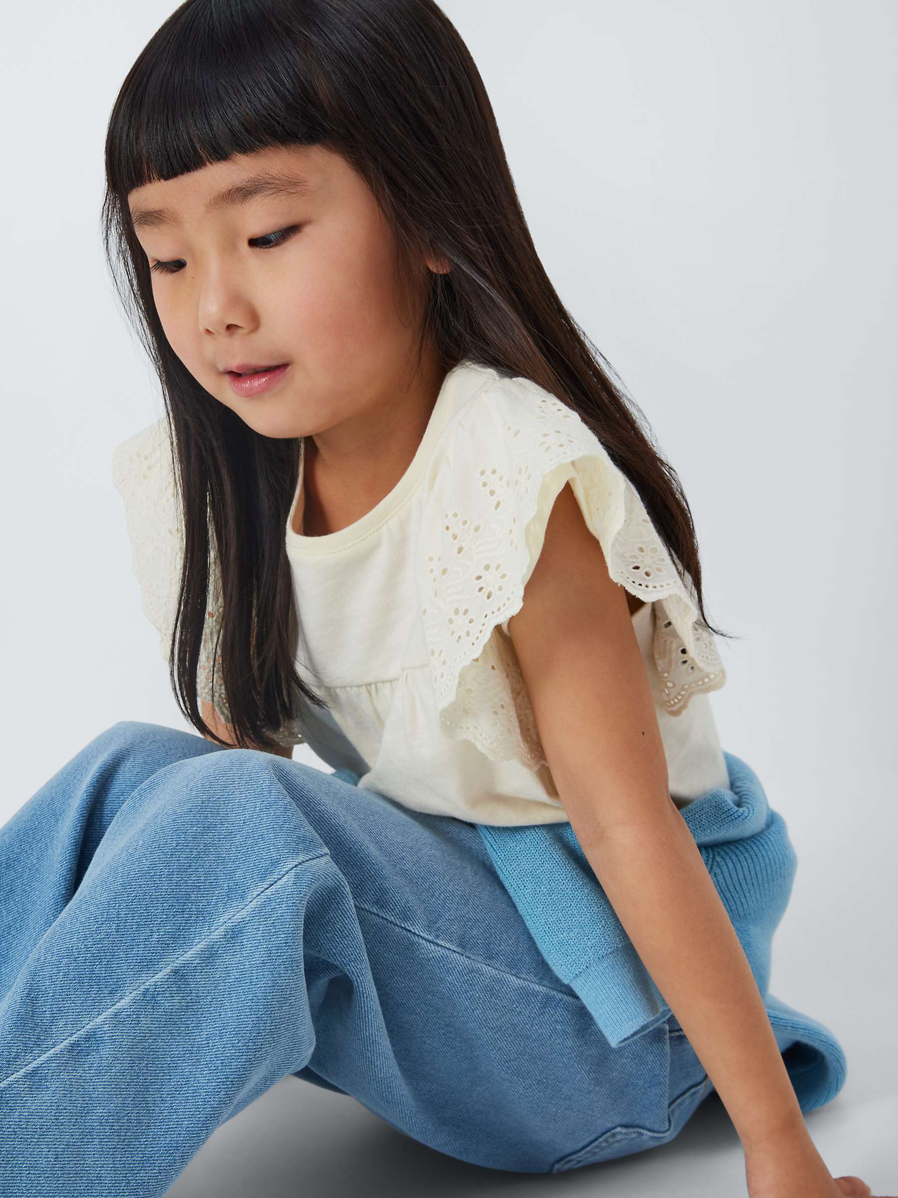 Buy John Lewis Kids' Broderie Anglaise Sleeve Tops, Pack of 2 Online at johnlewis.com