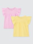 John Lewis Kids' Broderie Anglaise Sleeve Tops, Pack of 2, Pink/Yellow
