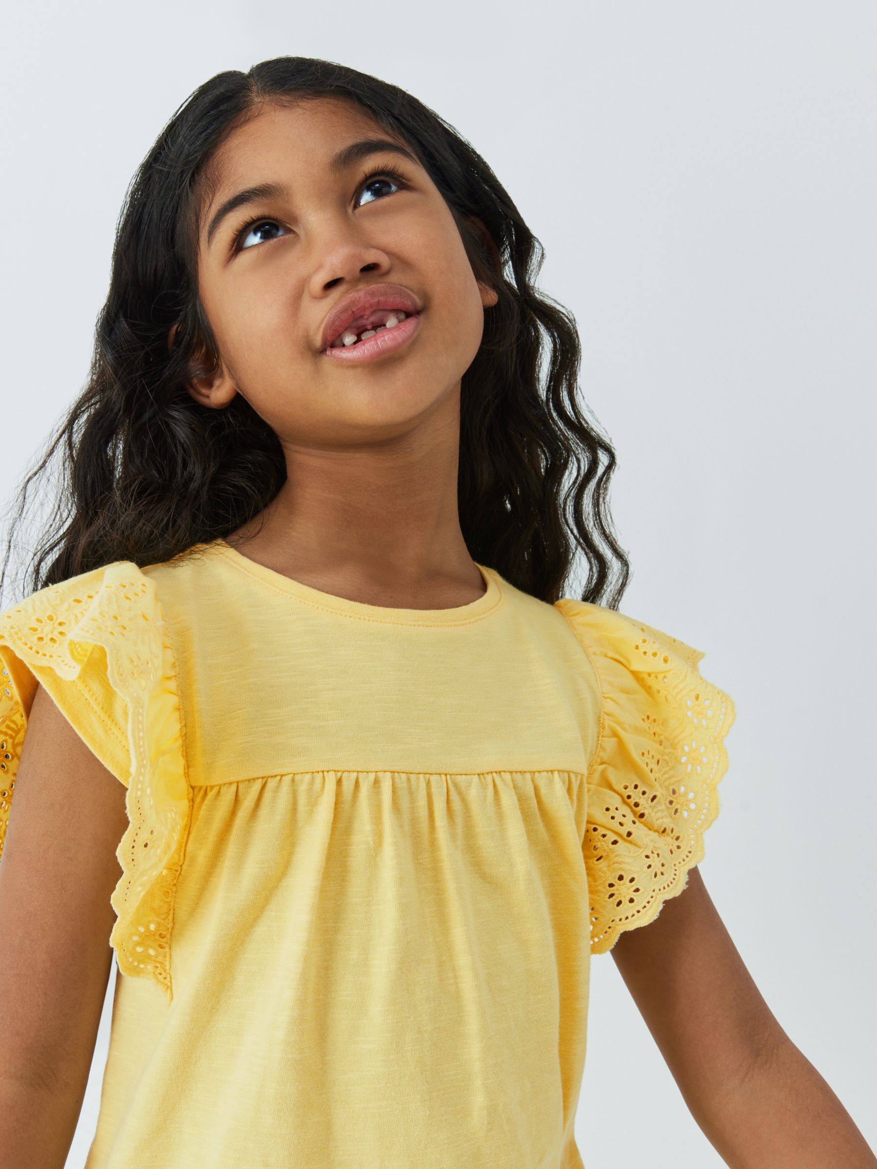 John Lewis Kids' Broderie Anglaise Sleeve Tops, Pack of 2, Pink/Yellow