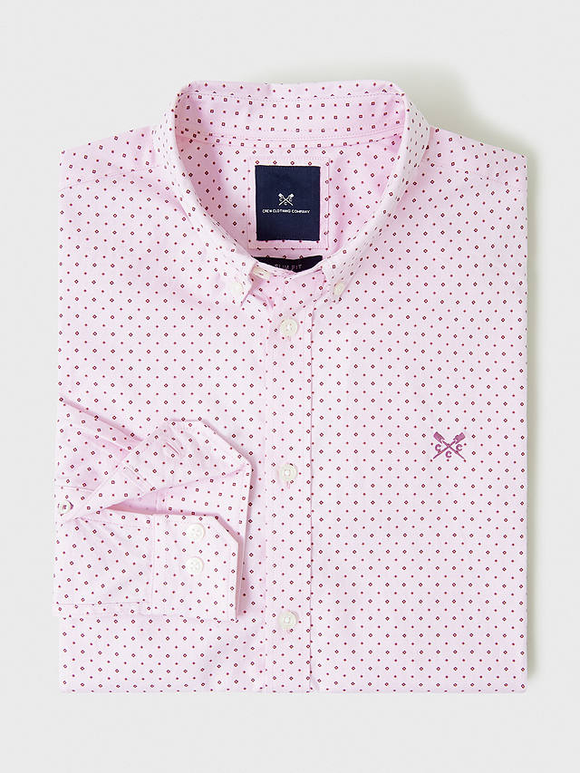 Crew Clothing Stretch Spot Print Cotton Shirt, Pastel Pink