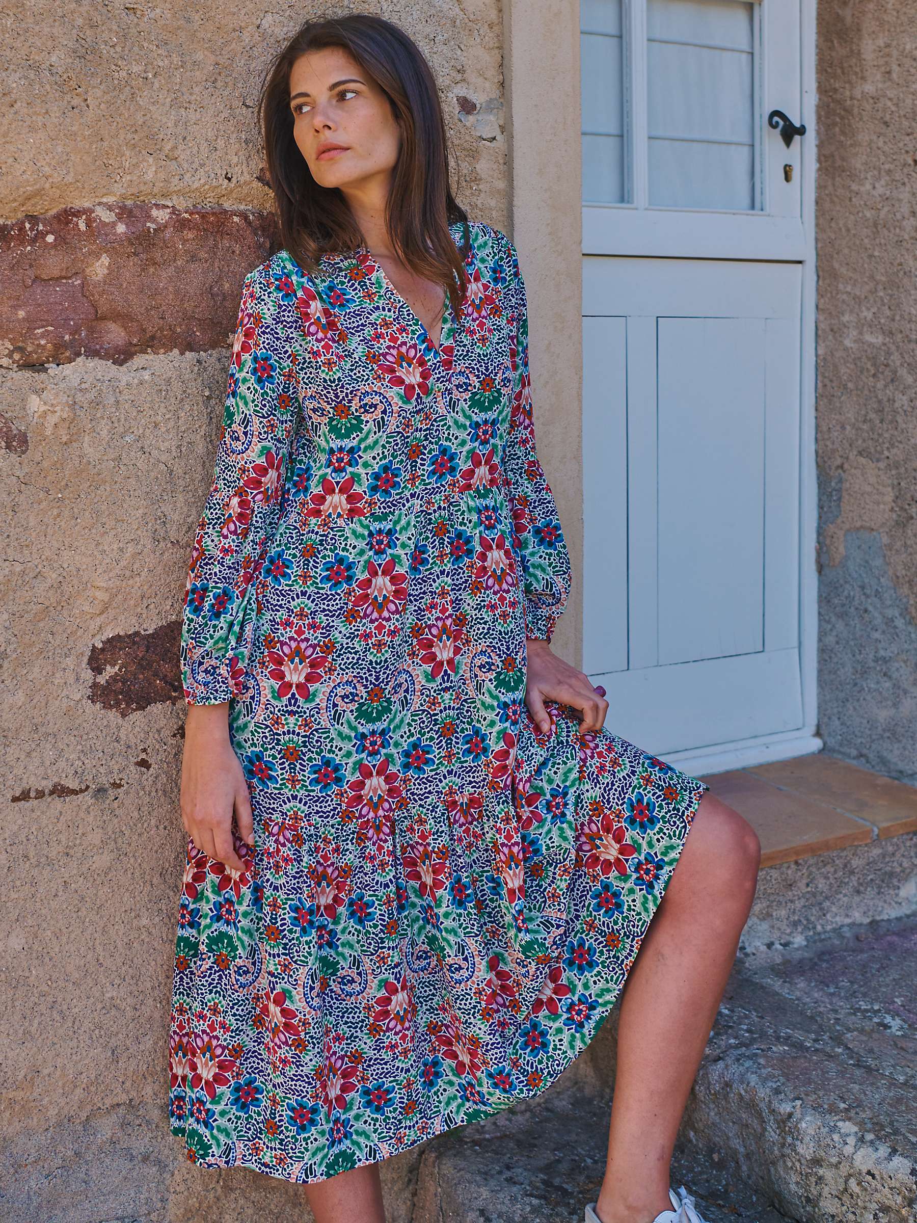 Buy NRBY Genevieve Ikat Print Cotton Blend Midi Dress, Multi Online at johnlewis.com