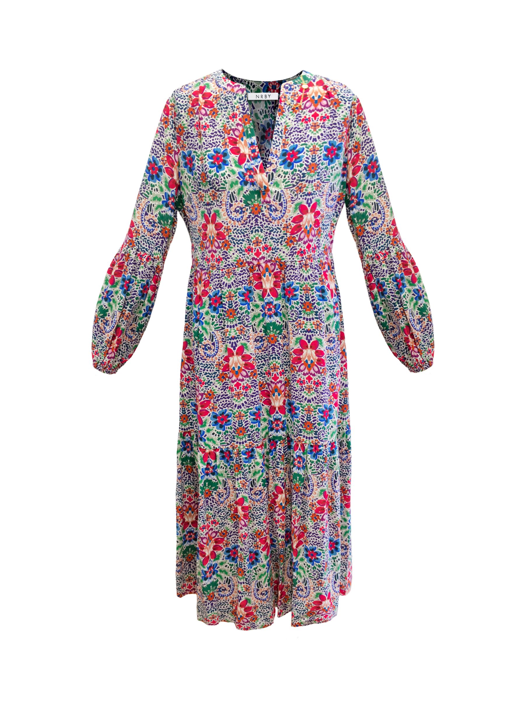 NRBY Genevieve Ikat Print Cotton Blend Midi Dress, Multi at John Lewis ...