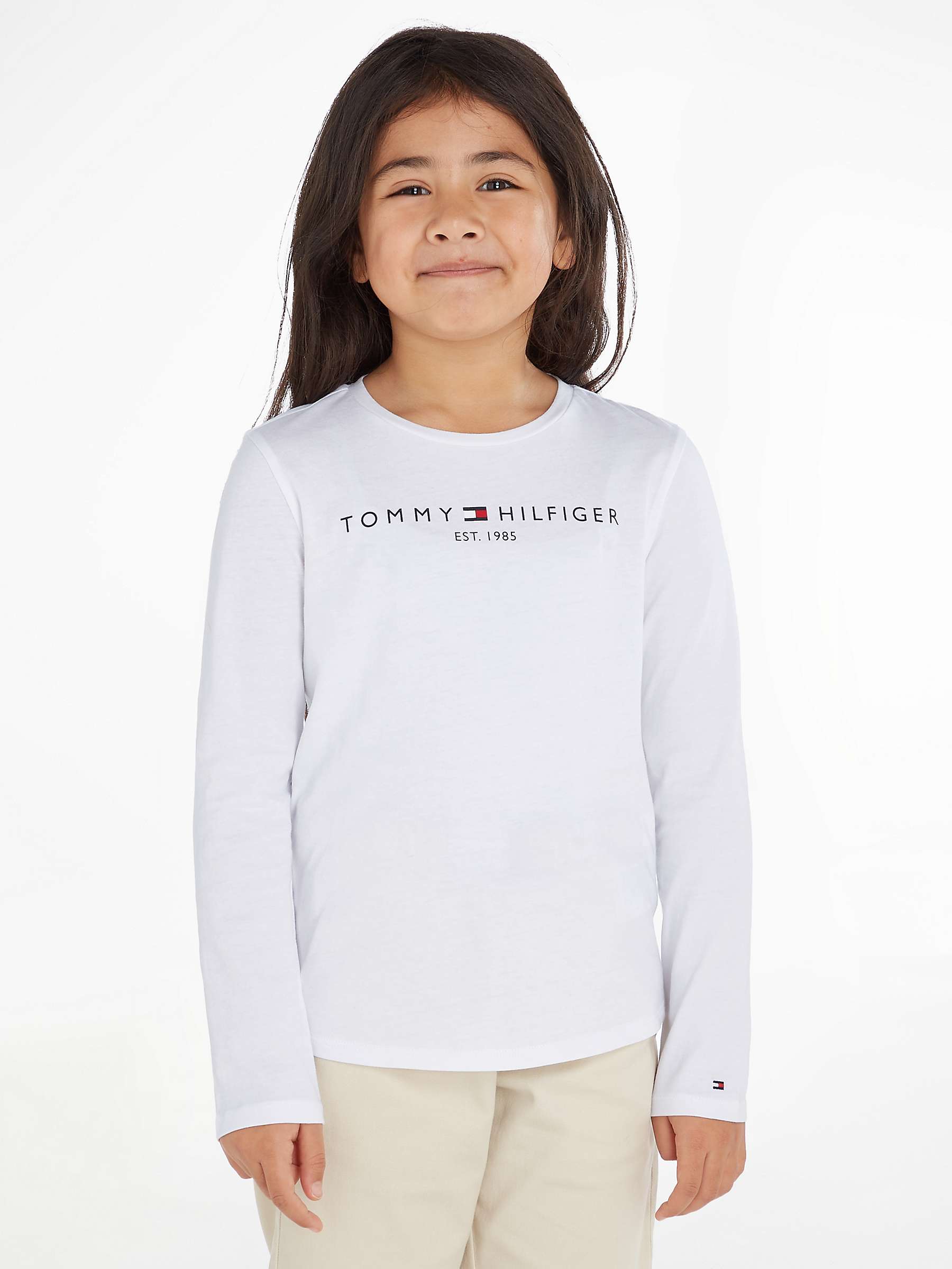 Buy Tommy Hilfiger Logo Embroidered Long Sleeve T-Shirt, White Online at johnlewis.com