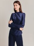 Ghost Mika Satin Turtleneck Top, Navy