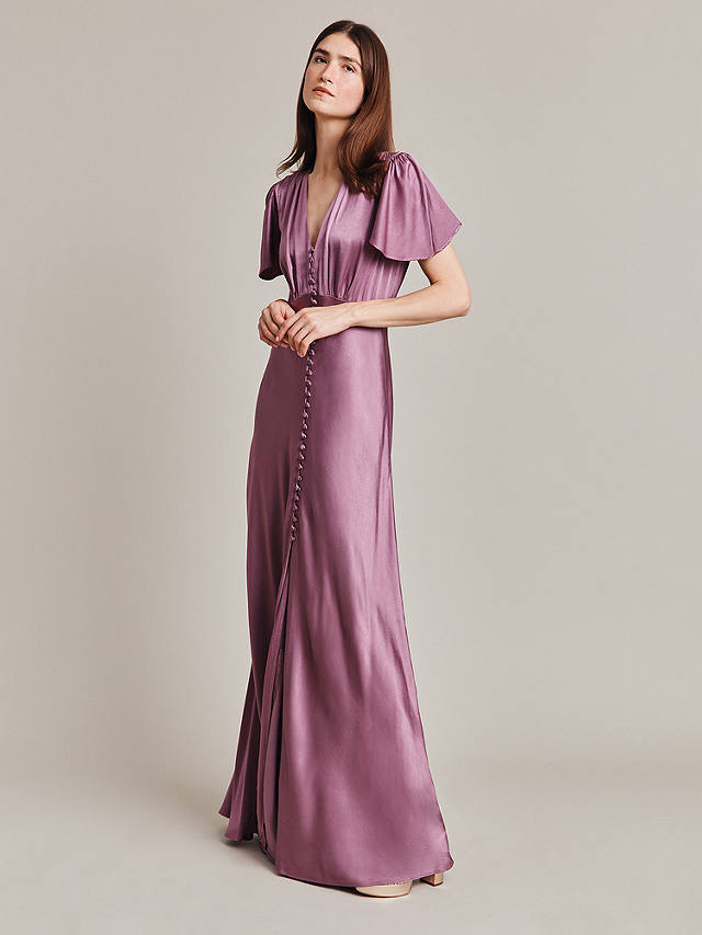 Ghost Delphine Bias Cut Satin Maxi Dress, Purple Gumdrop