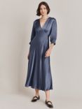 Ghost Elle Satin Midi Dress, Blue