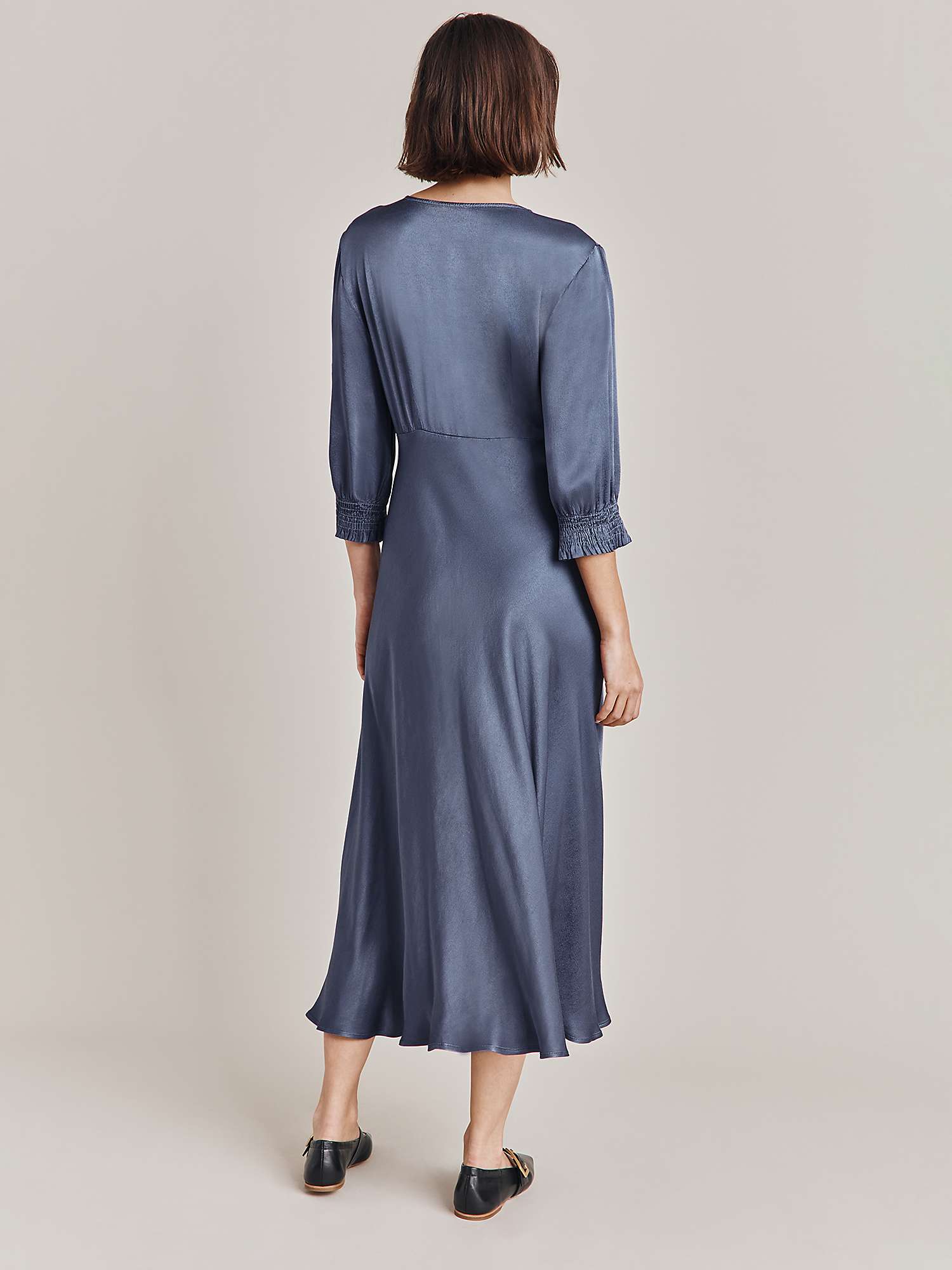 Ghost Elle Satin Midi Dress, Blue at John Lewis & Partners