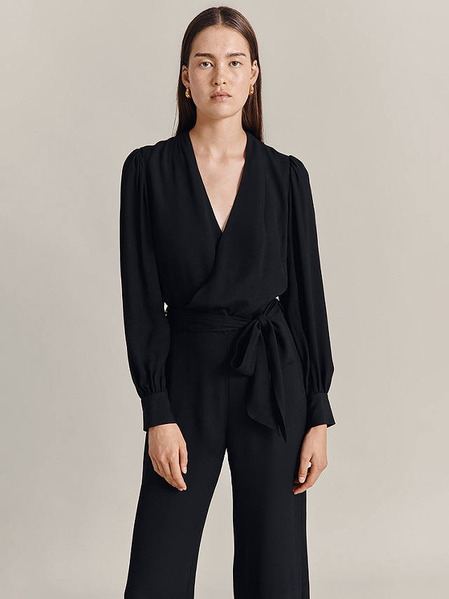 Ghost Olivia Wide Leg Jumpsuit, Black at John Lewis & Partners