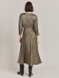 Ghost Elle Satin Midi Dress, Khaki