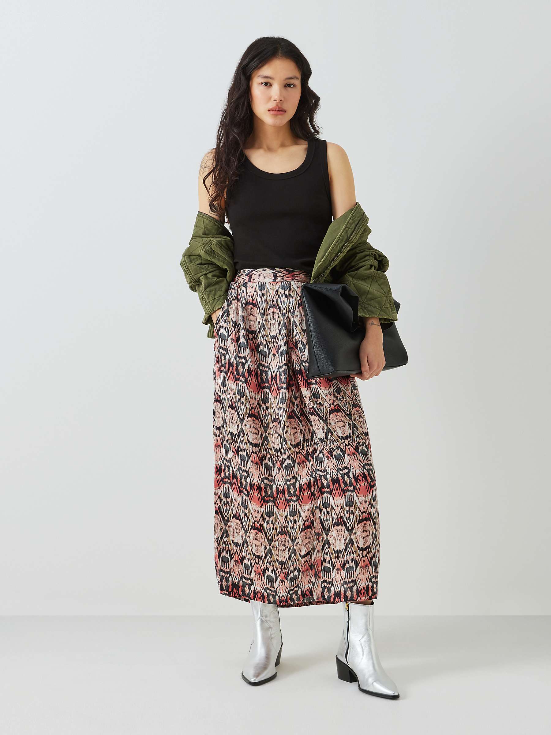 Buy AND/OR Catlin Ikat Midi Skirt, Coral Online at johnlewis.com
