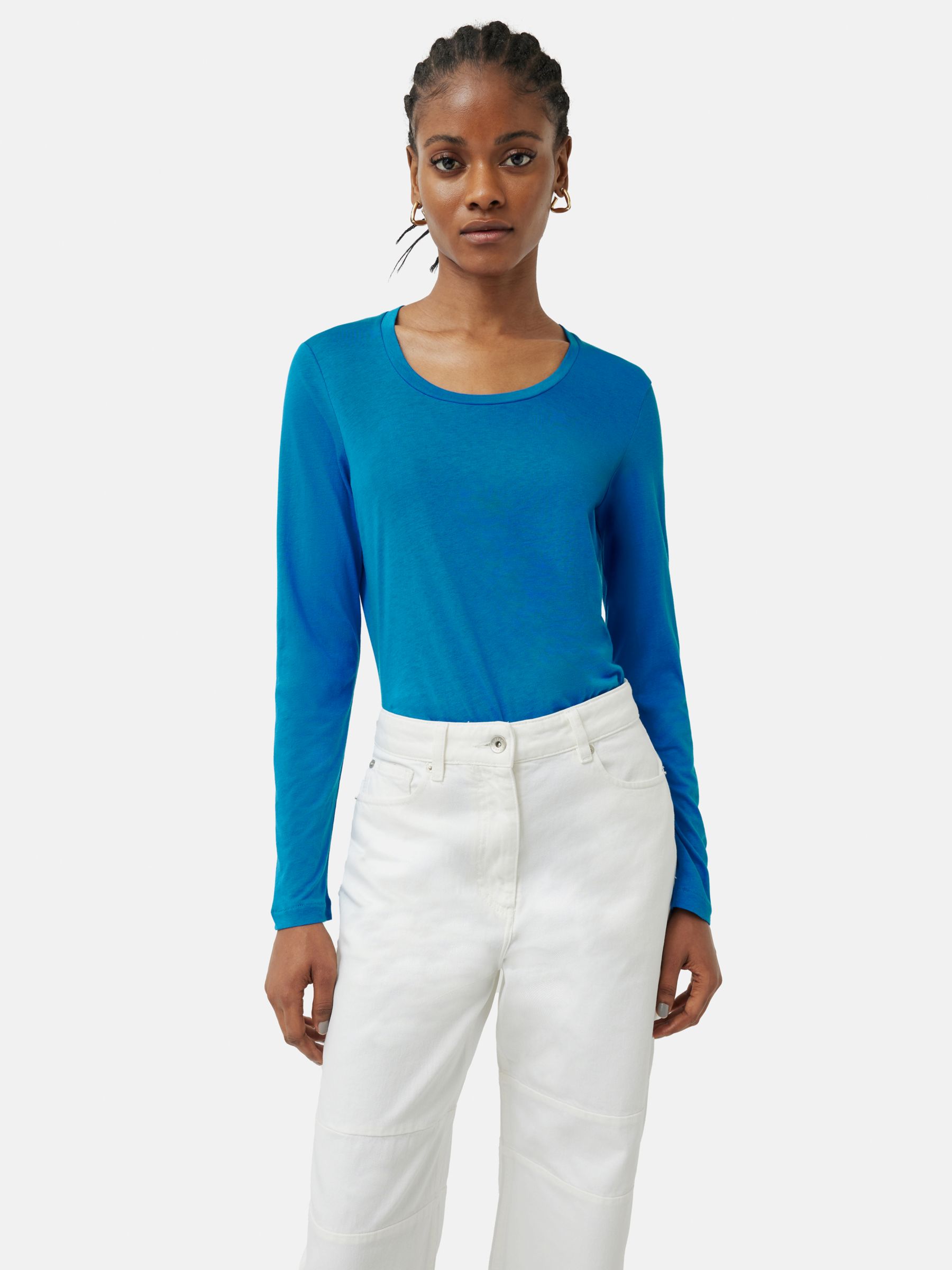 Jigsaw Soft Stretch Scoop Neck Top, Blue at John Lewis & Partners