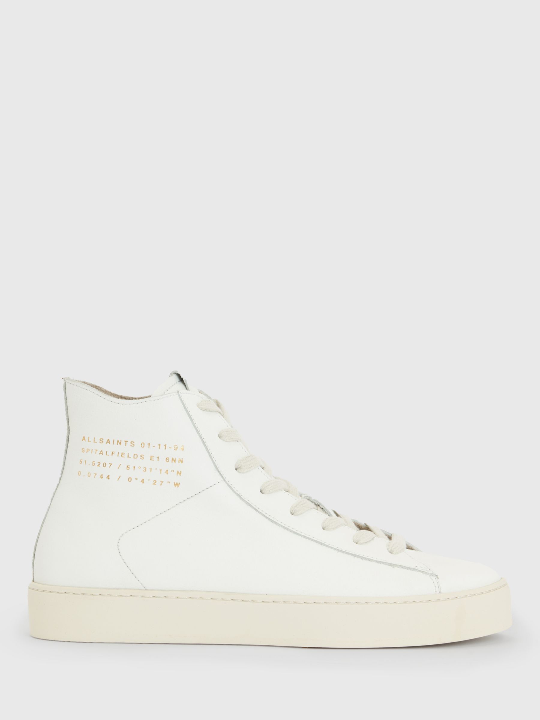 AllSaints Tana Leather Hi-Top Trainers, White at John Lewis & Partners