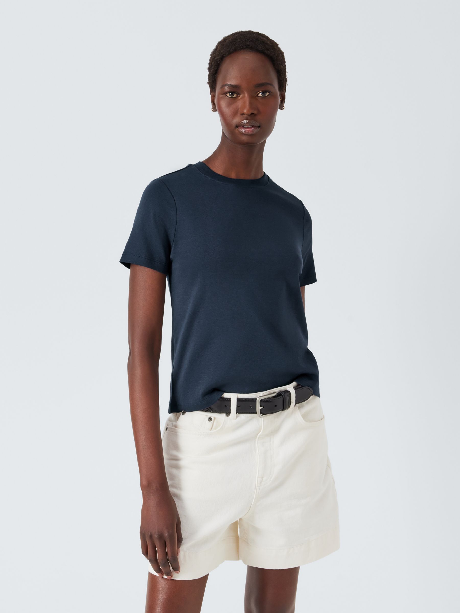 John Lewis Organic Cotton Short Sleeve Crew Neck T-Shirt, Navy, 8