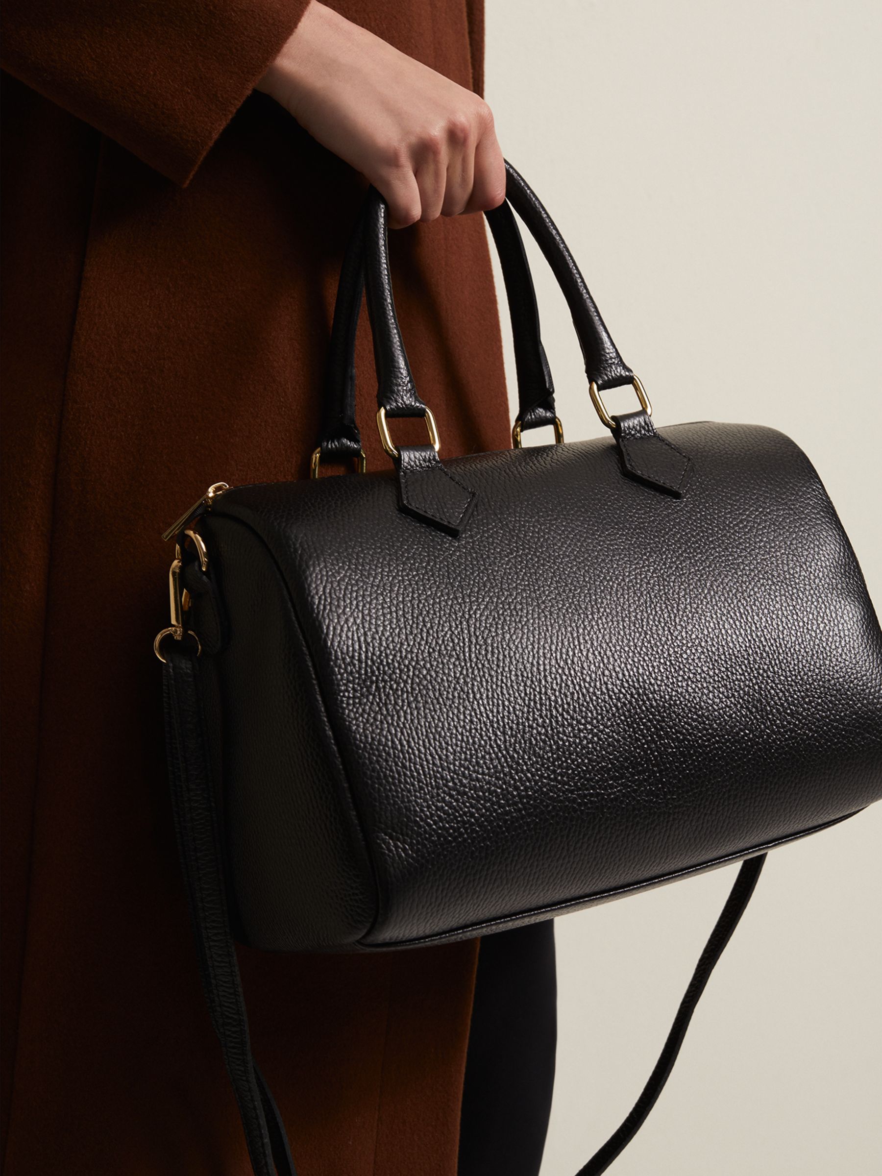 Phase Eight Leather Bowling Bag, Black at John Lewis & Partners