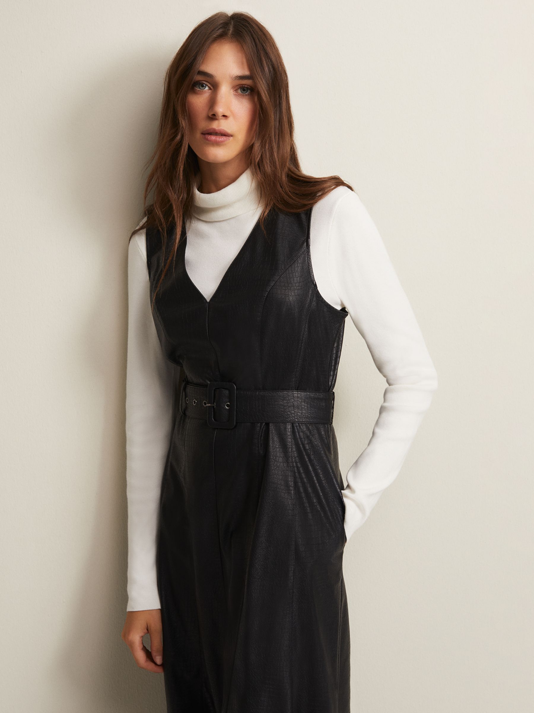 Buy Phase Eight Khloe Black Faux Leather Midi Dress, Black Online at johnlewis.com