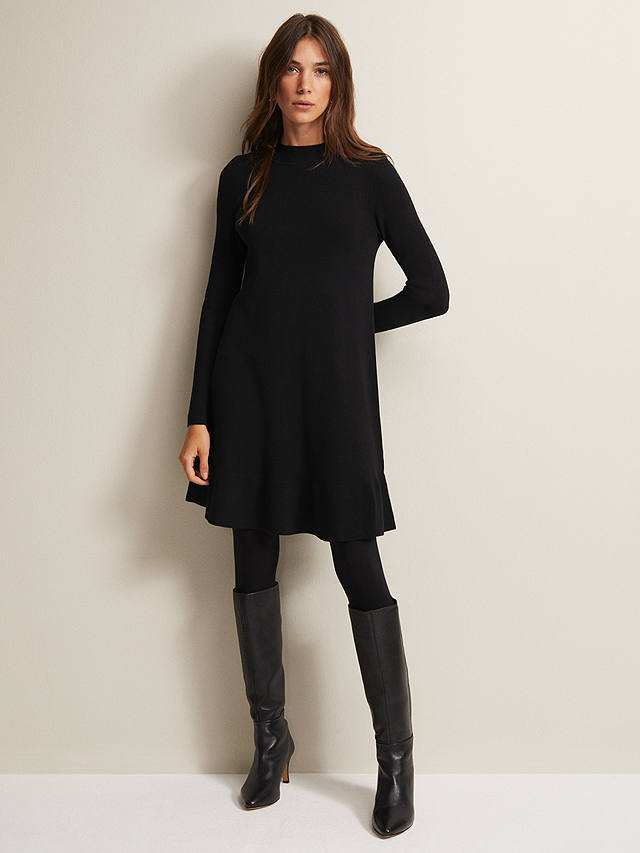 Phase Eight Vickie Fine Knit Mini Dress, Black at John Lewis & Partners