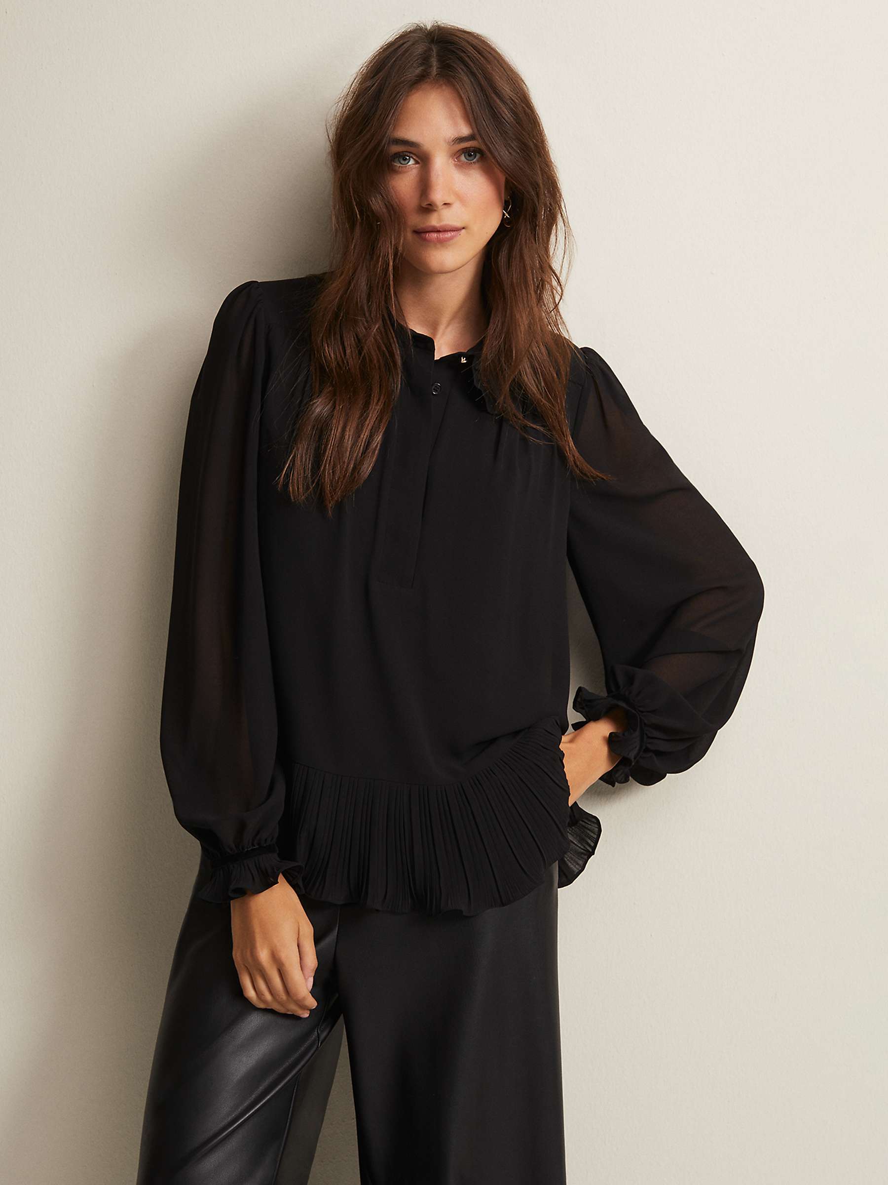 Buy Phase Eight April Ruffle Detail Blouse, Black Online at johnlewis.com