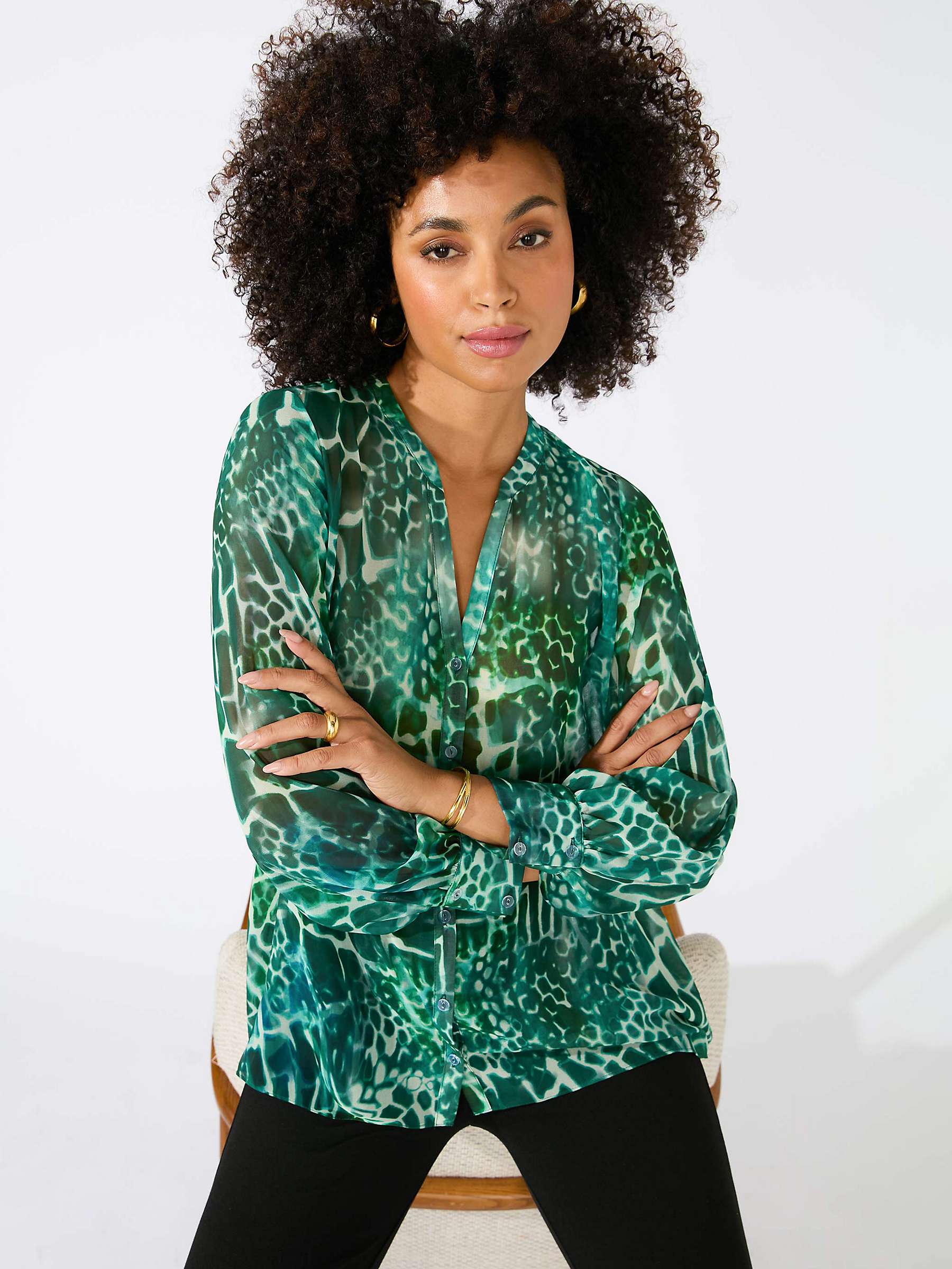 Buy Ro&Zo Animal Print Chiffon Shirt, Green Online at johnlewis.com