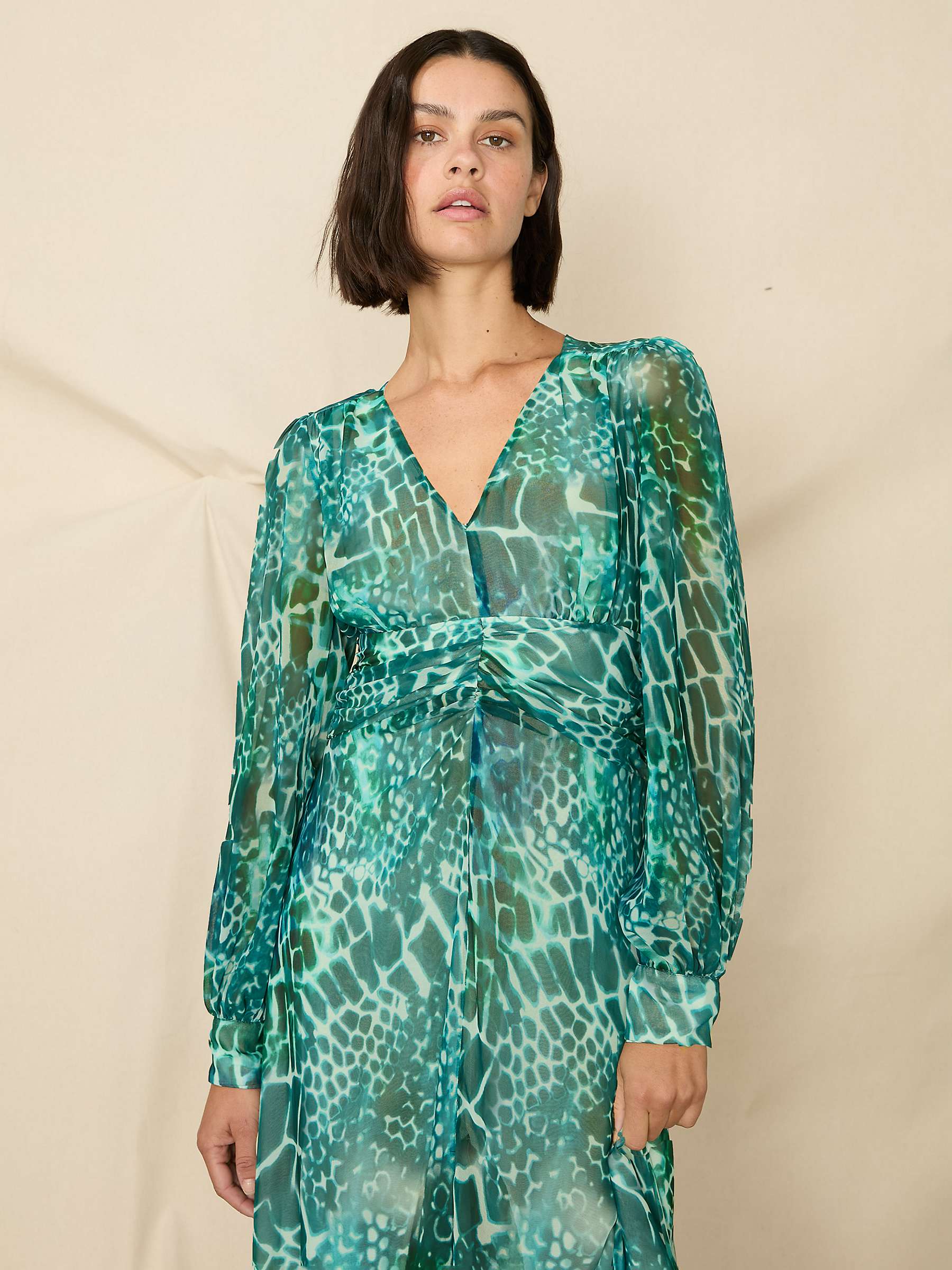 Buy Ro&Zo Petite Animal V Neck Midi Dress, Green/Multi Online at johnlewis.com