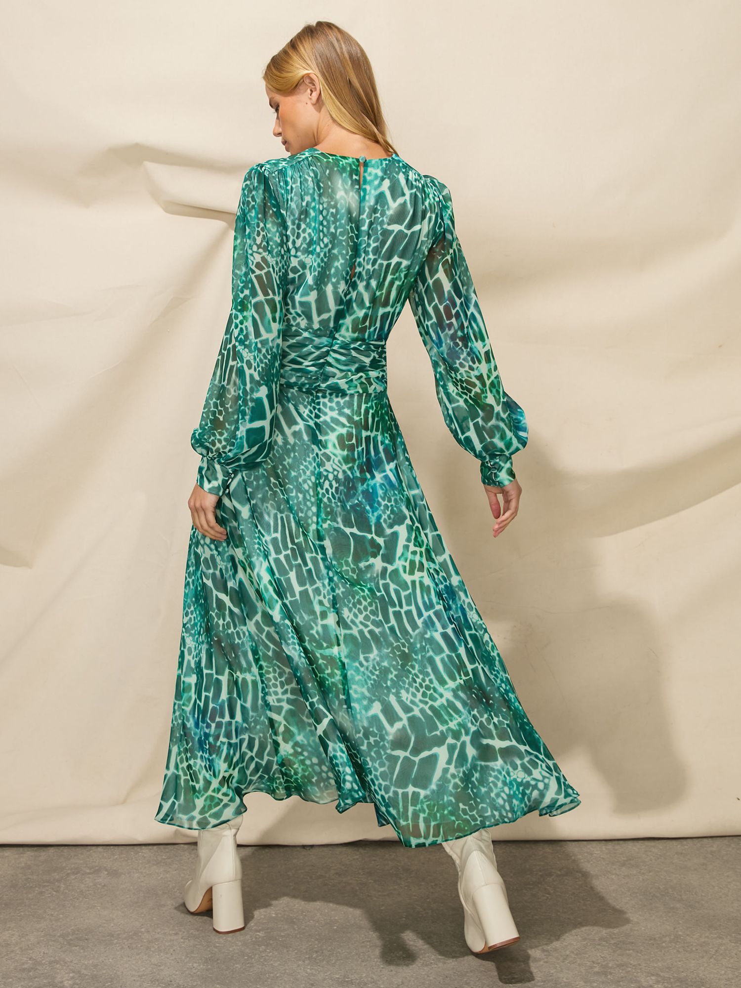 Ro&Zo Animal Print Midi Dress, Green at John Lewis & Partners