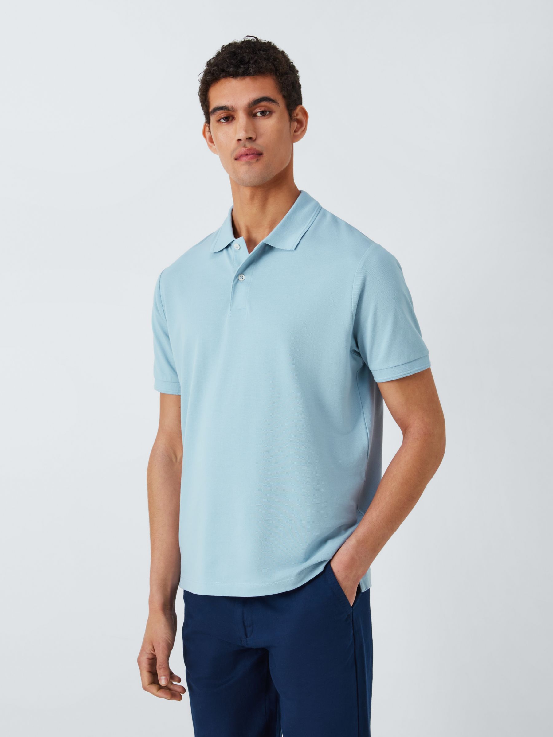 John Lewis Supima Cotton Jersey Polo Shirt, Blue Fog, S