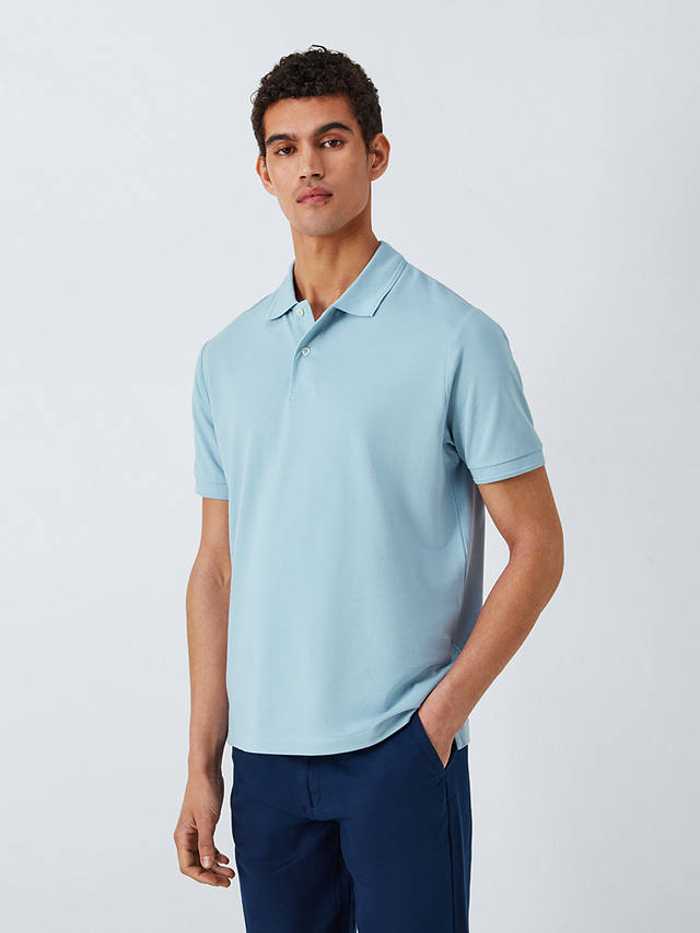 John Lewis Supima Cotton Jersey Polo Shirt, Blue Fog