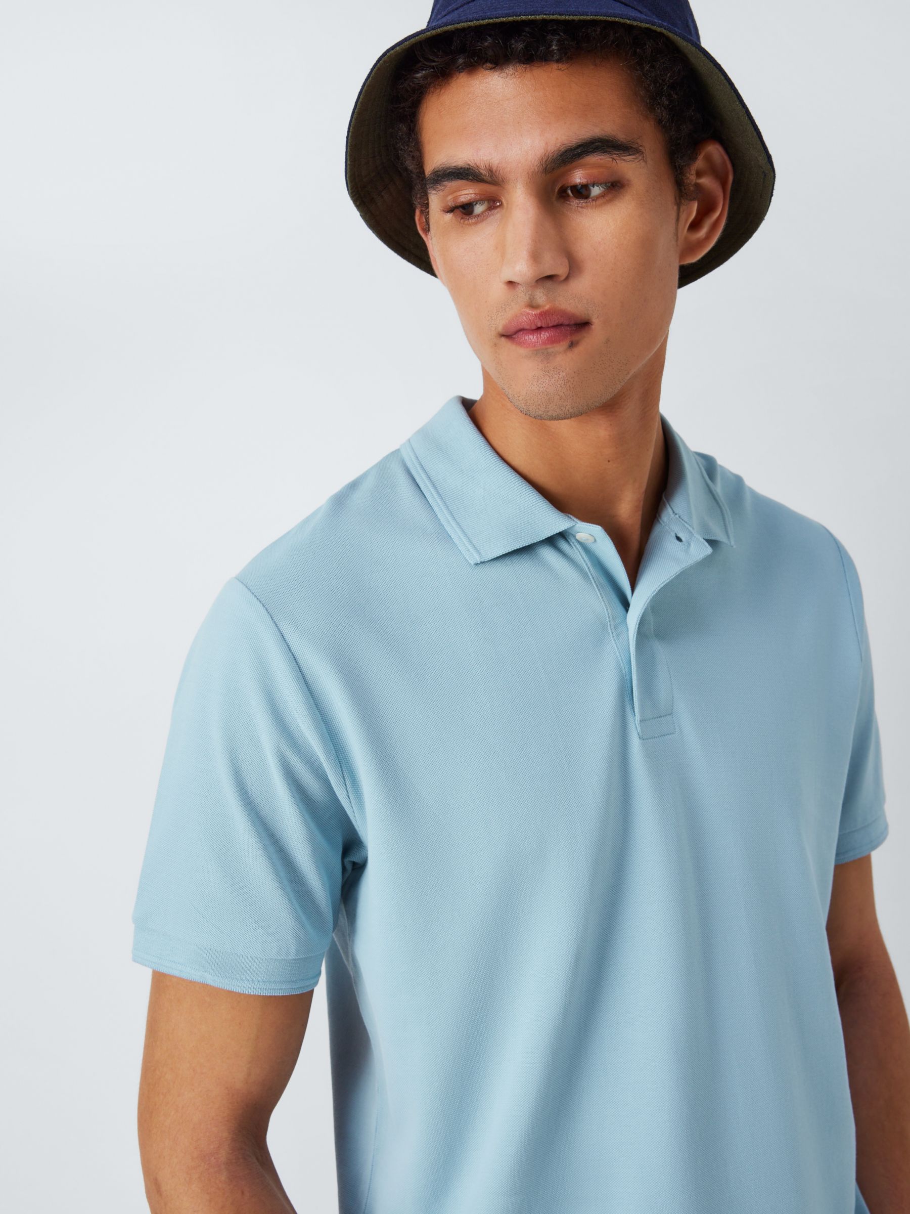 John Lewis Supima Cotton Jersey Polo Shirt, Blue Fog, S