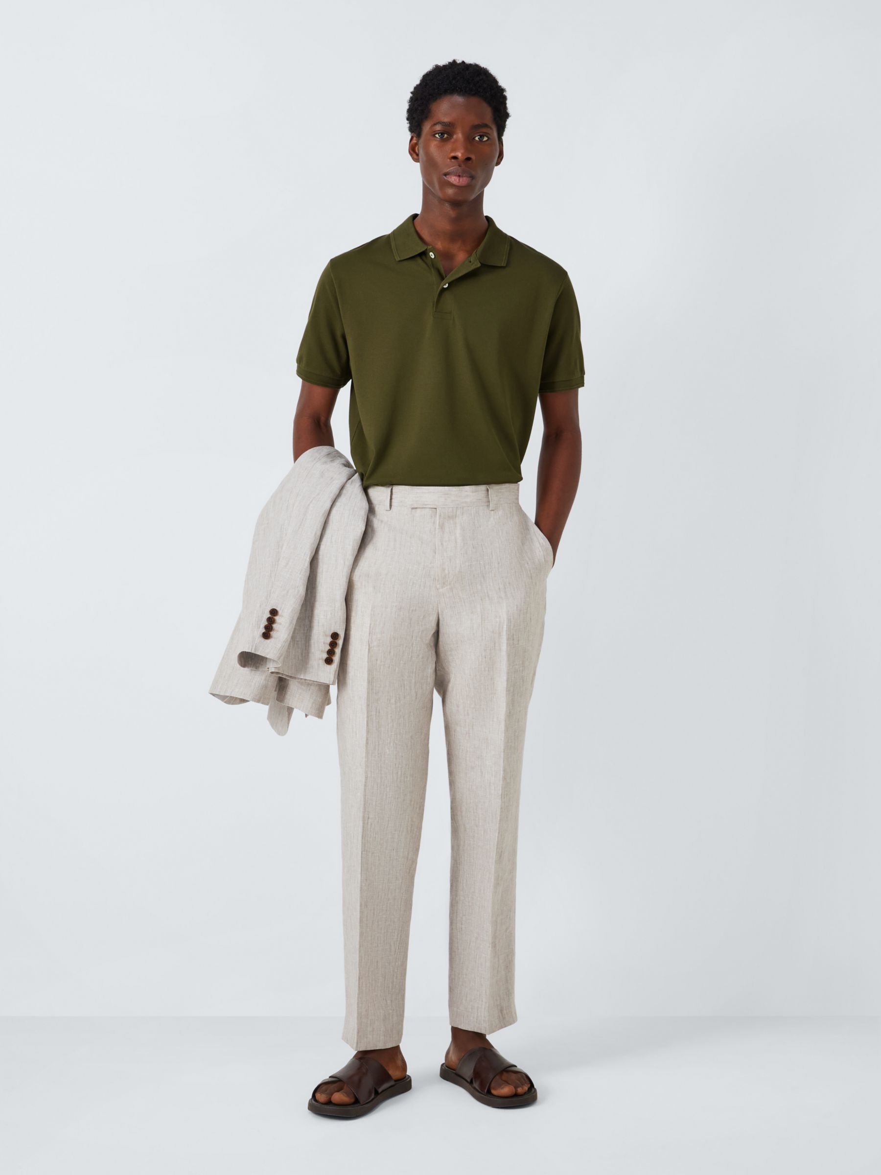 John Lewis Supima Cotton Jersey Polo Shirt, Khaki at John Lewis & Partners