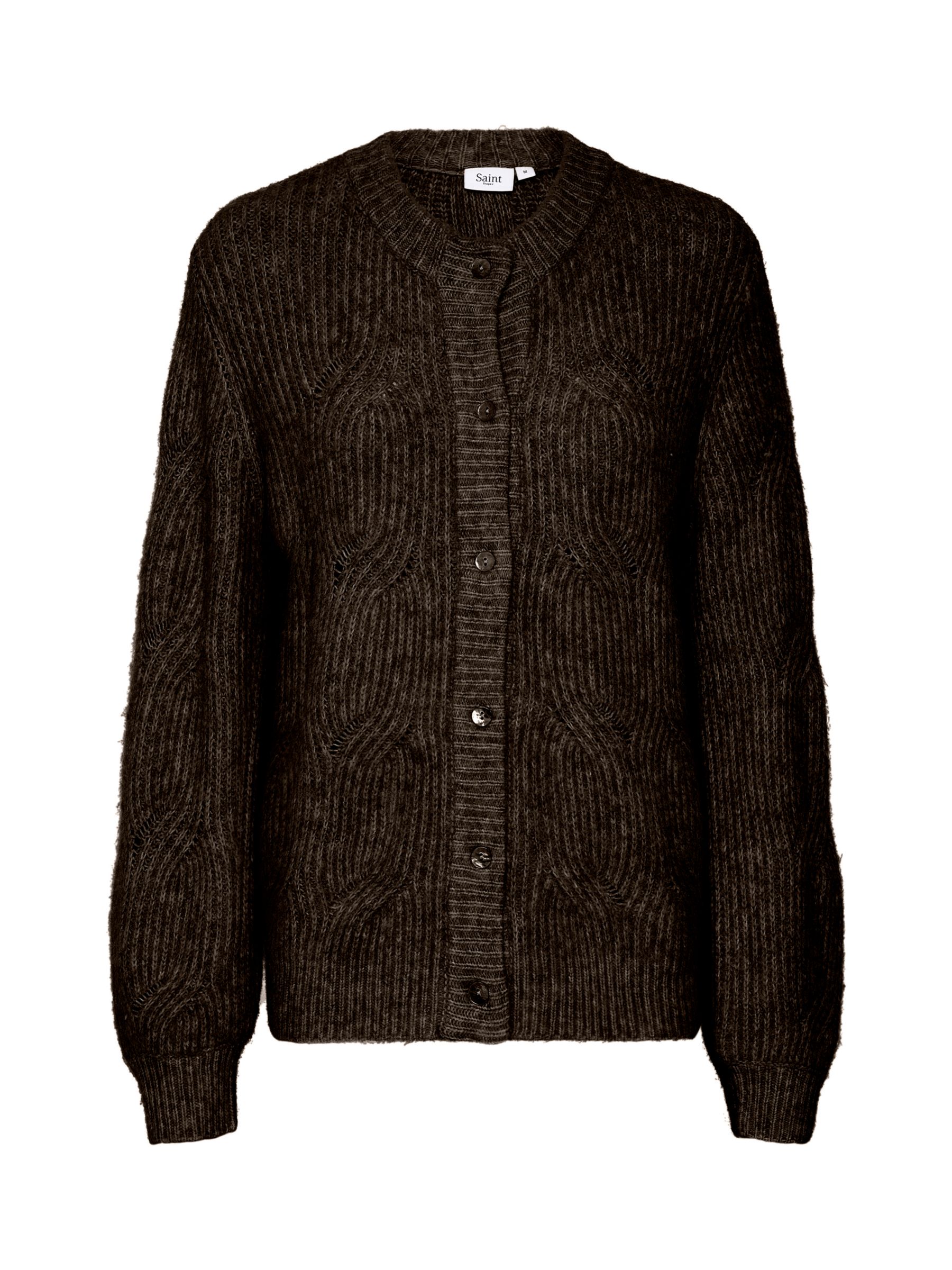 Saint Tropez Arabella Cable Knit Button Cardigan, Chocolate Brown at ...