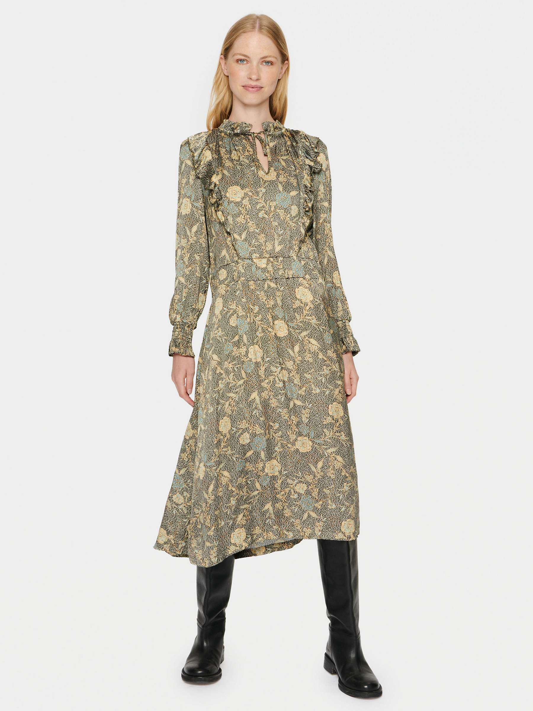 Buy Saint Tropez Agetta Long Sleeve Midi Dress, Green/Multi Online at johnlewis.com