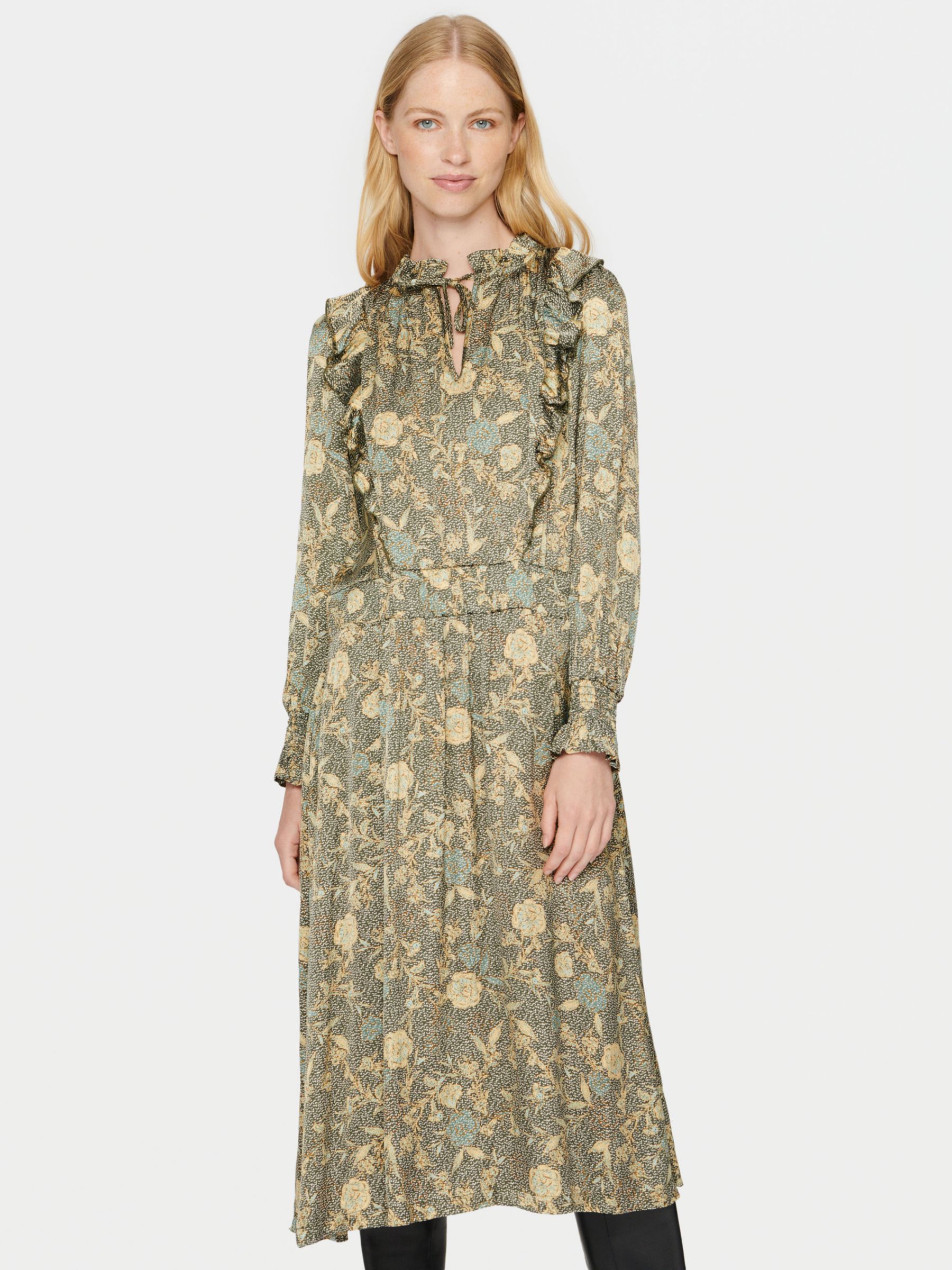 Buy Saint Tropez Agetta Long Sleeve Midi Dress, Green/Multi Online at johnlewis.com
