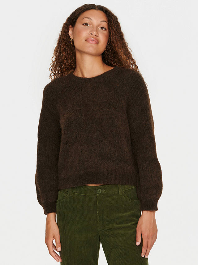 Saint Tropez Arabella Cable Knit Loose Fit Jumper, Chocolate Brown