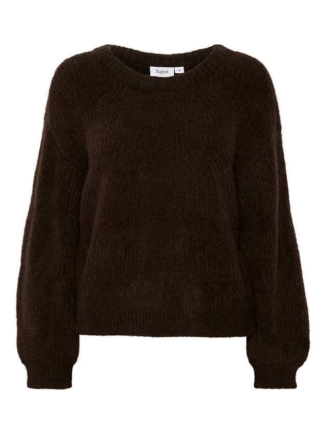 Saint Tropez Arabella Cable Knit Loose Fit Jumper, Chocolate Brown