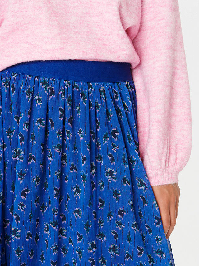 Saint Tropez Toral Chiffon Elastic Waist Midi Skirt, Blue Flower Stripes
