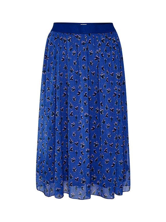 Saint Tropez Toral Chiffon Elastic Waist Midi Skirt, Blue Flower Stripes