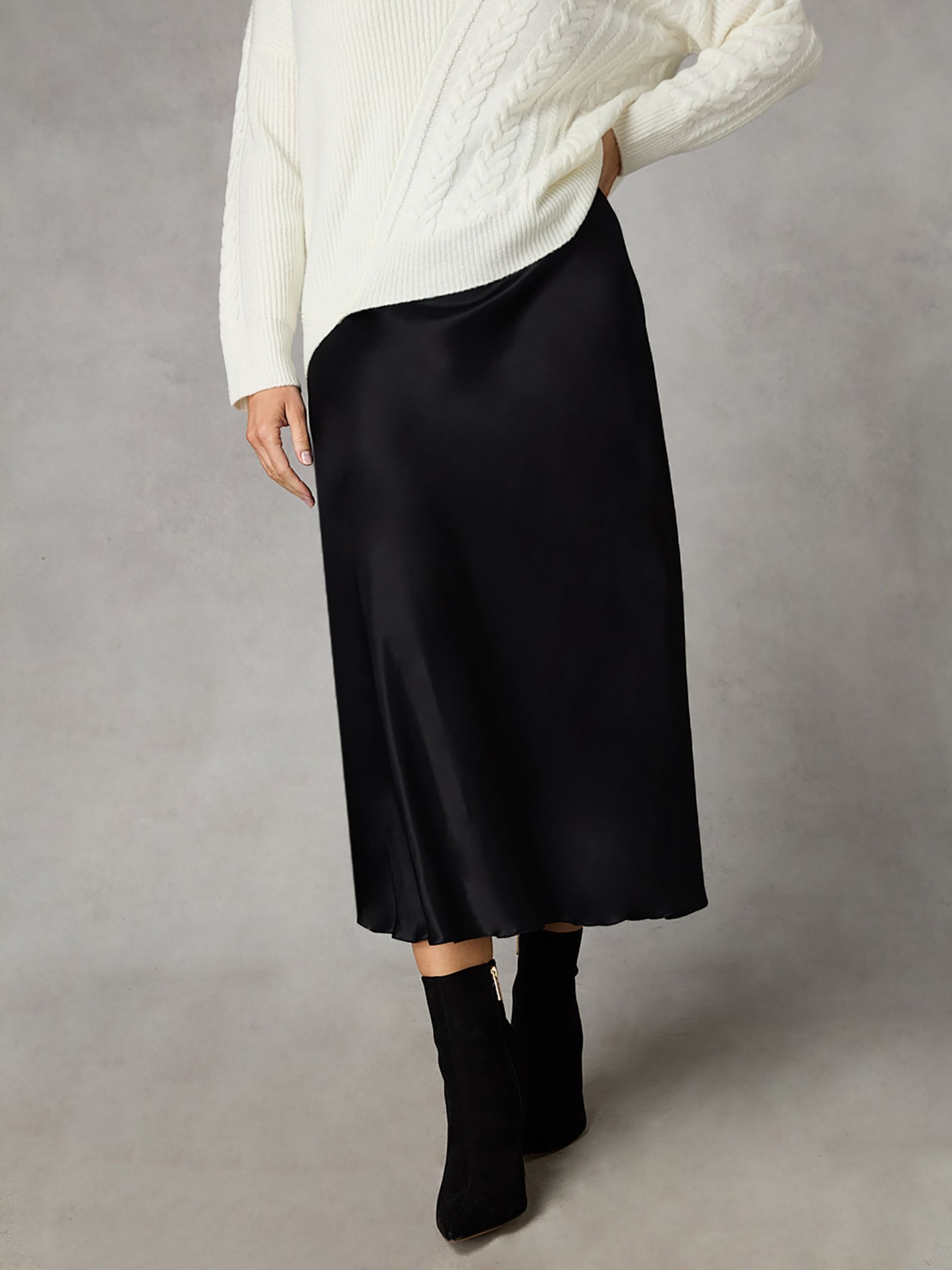 Petite A Line Satin Midi Skirt