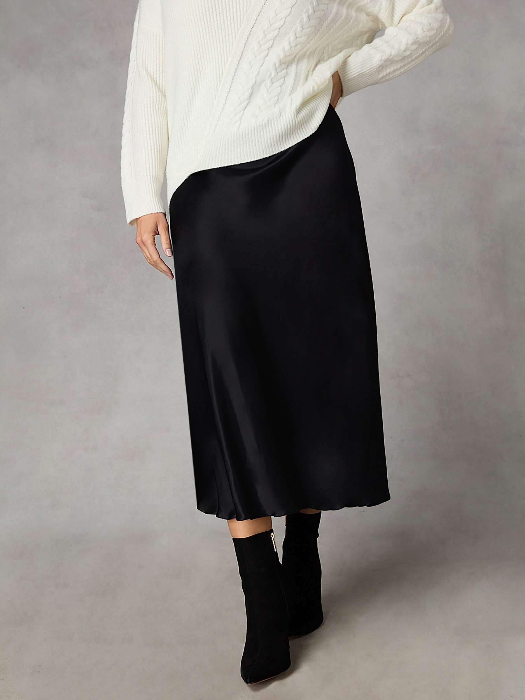 Buy Live Unlimited Curve Petite Black Bias Cut Satin Slip Skirt, Black Online at johnlewis.com