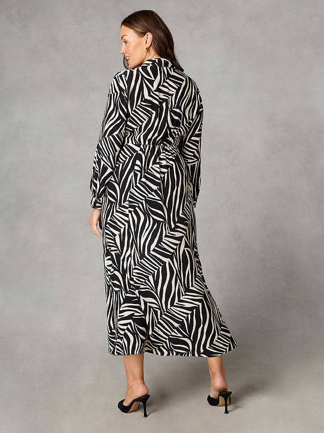 Live Unlimited Curve Petite Stone Linear Print Maxi Shirt Dress, Natural/Black