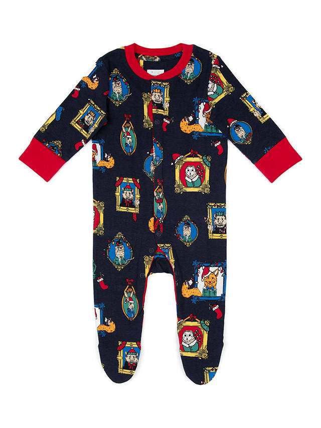 Chelsea Peers Baby Organic Cotton Blend Festive Frames Print Sleepsuit, Navy/Multi