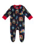 Chelsea Peers Baby Organic Cotton Blend Festive Frames Print Sleepsuit, Navy/Multi, Navy/Multi