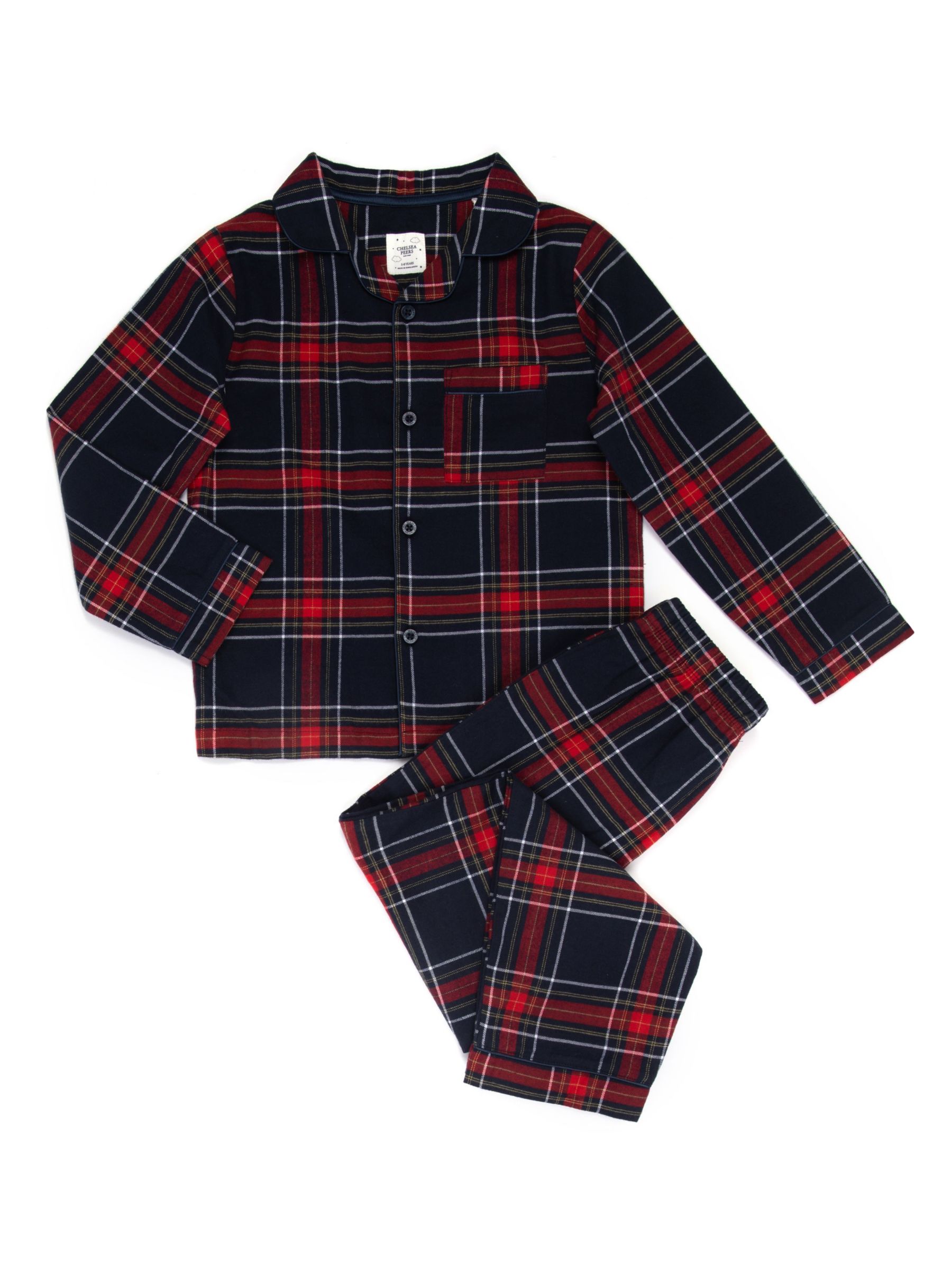 Chelsea Peers Organic Cotton Flannel Tartan Check Pyjama Set, Navy ...