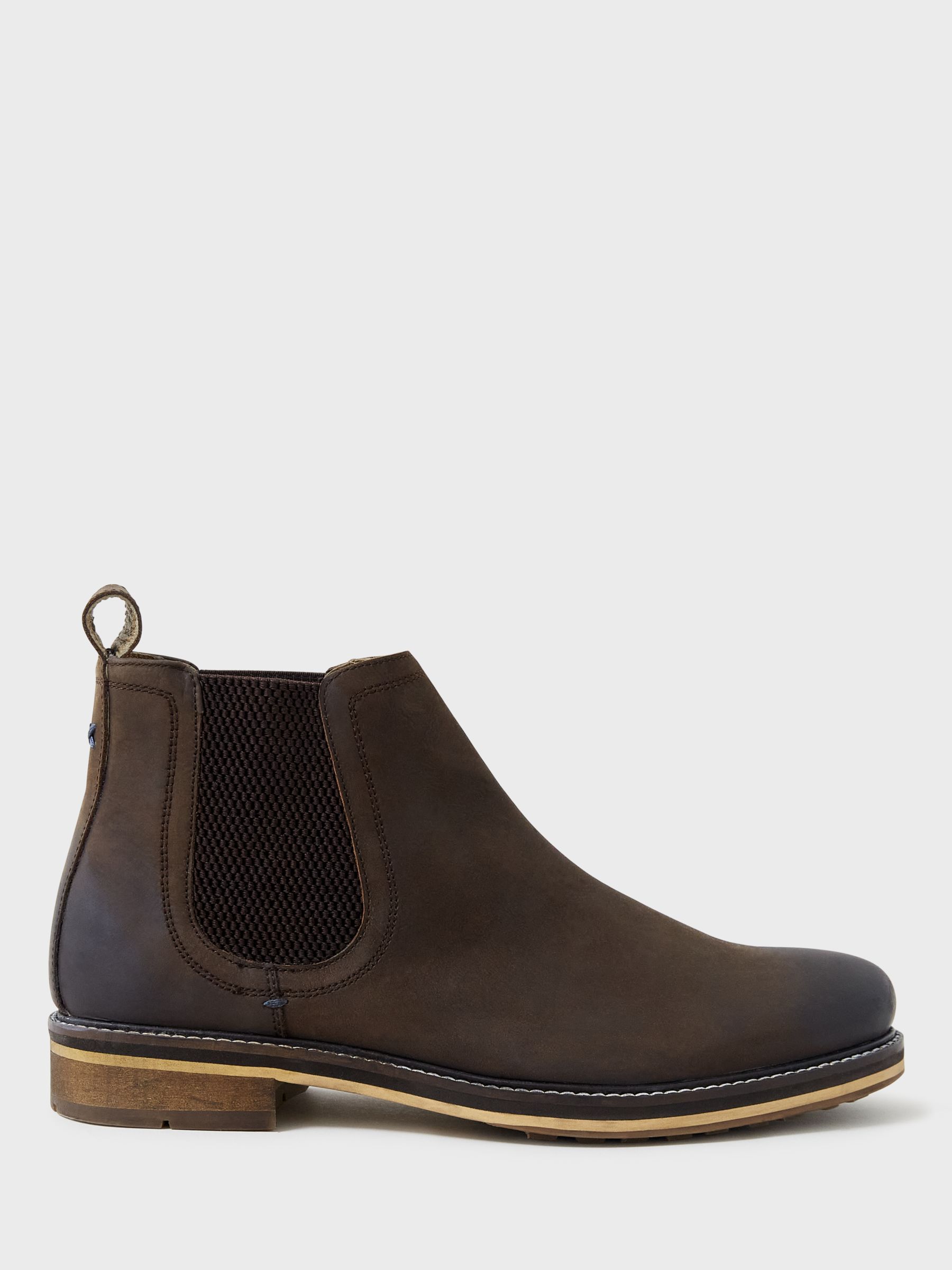 Crew Clothing Parker Leather Chelsea Boots, Dark Brown at John Lewis ...