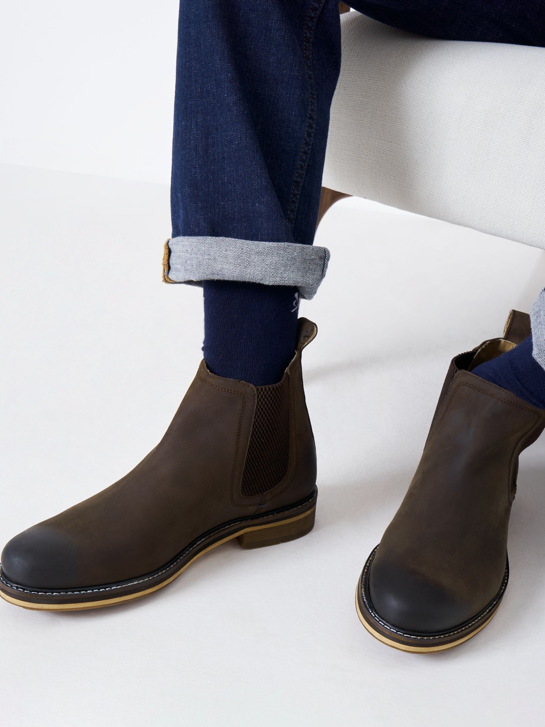 Crew Clothing Parker Leather Chelsea Boots, Dark Brown at John Lewis ...