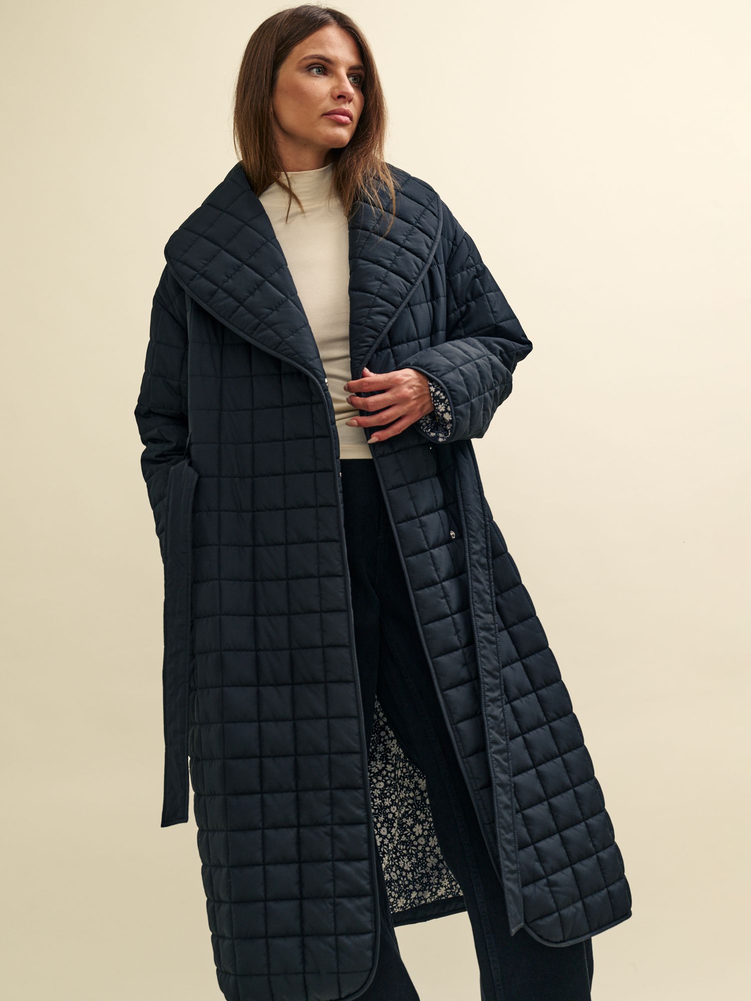 Nobody's Child Sage Quilted Longline Coat, Black at John Lewis & Partners