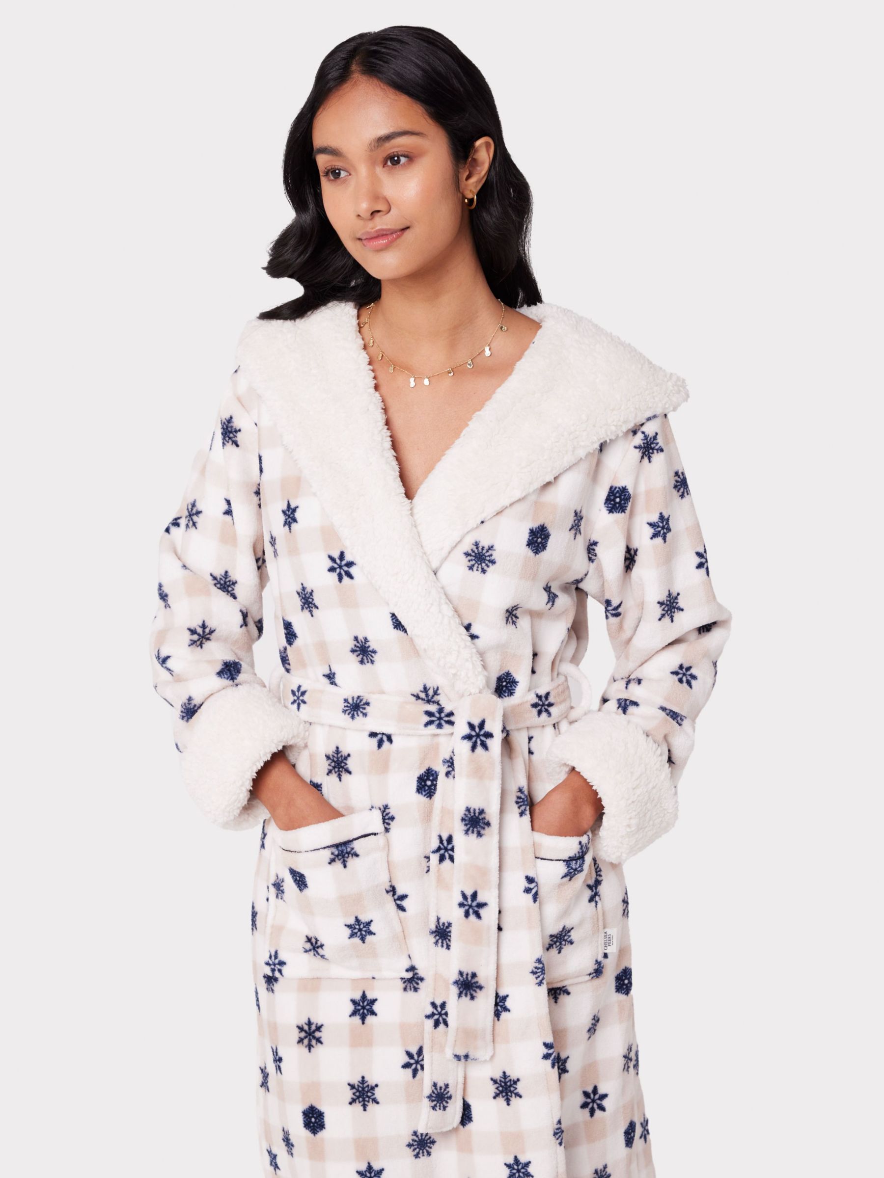 Chelsea Peers Gingham Snowflake Print Hooded Robe at John Lewis & Partners