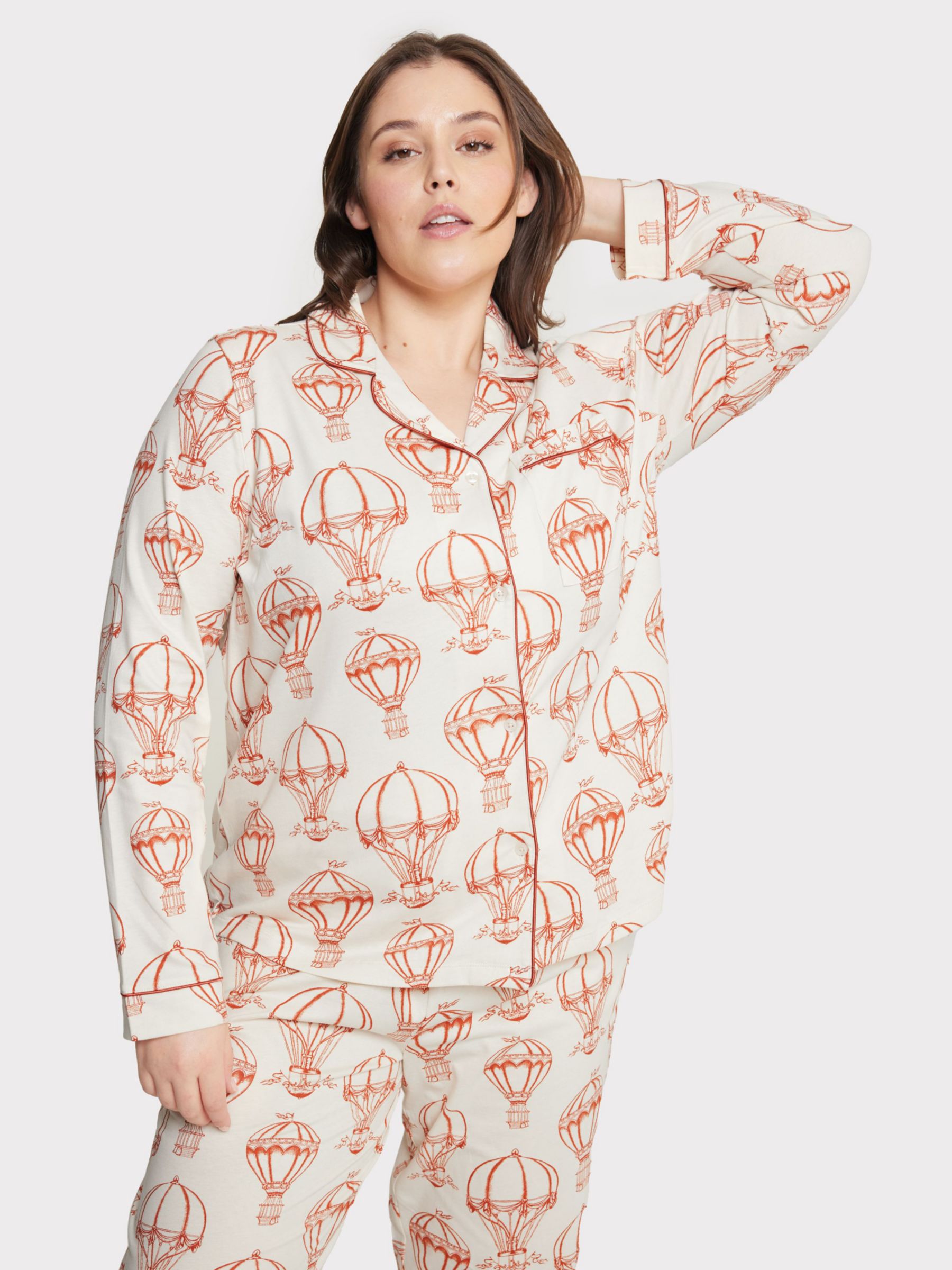 Buy Chelsea Peers Curve Air Balloon Print Organic Cotton Pyjama Set, Off White/Orange Online at johnlewis.com